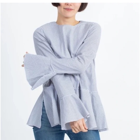 Theory Lexanda Cotton Striped Peplum Top - Picture 2 of 8